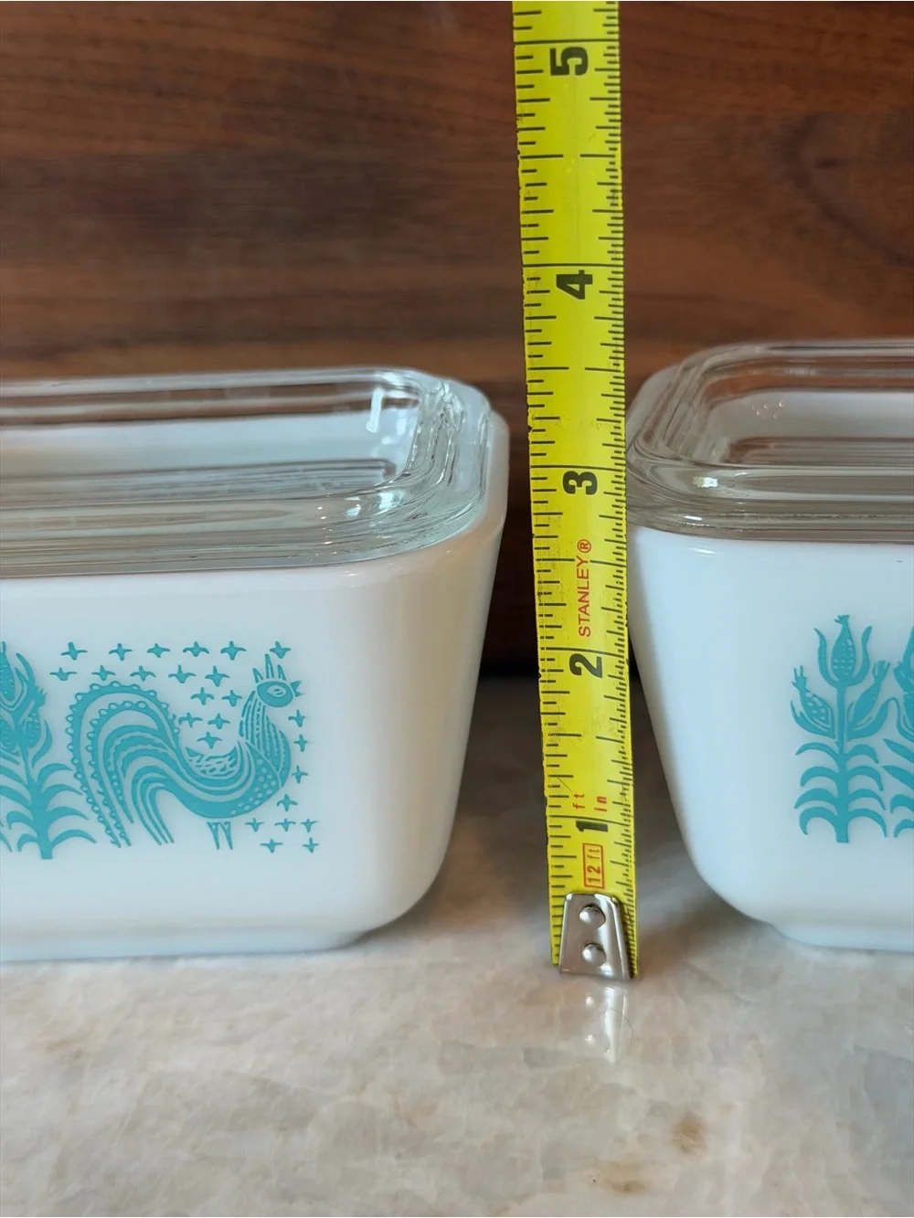 Two vintage 50’s Pyrex Amish Butterprint turquoise refrigerator dishes 501